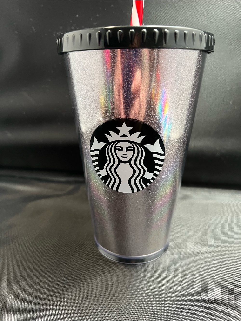 Starbucks Black Glitter Double Wall Cold Cup Tumbler Lid Straw Reusable